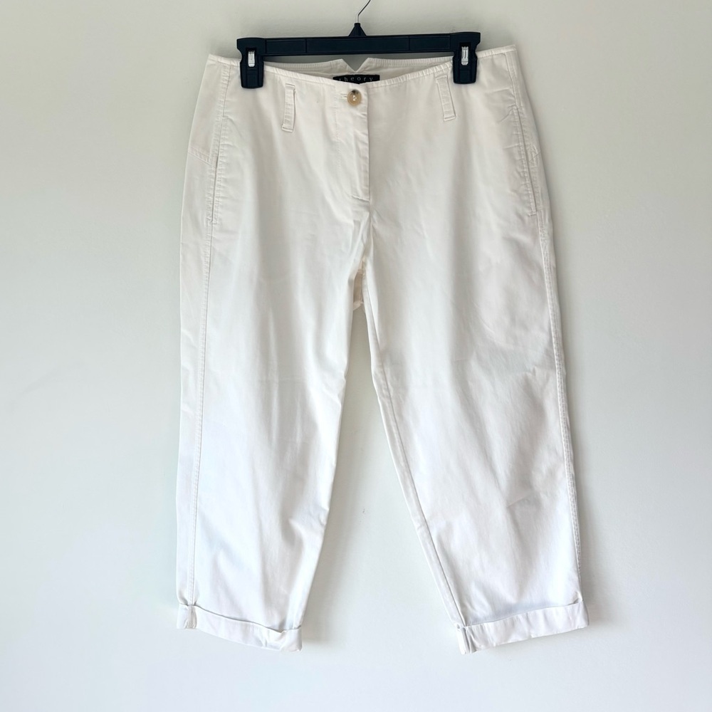 Theory White Cropped Dress Pant Chino Trouser Slack Business Professional Office